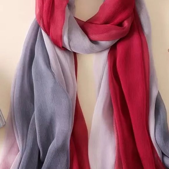 Silk Crimson and Gray long scarf. #WSU - Picture 2 of 2